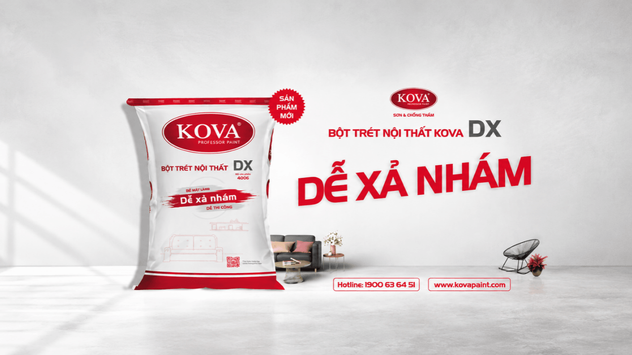 Bột trét nội thất KOVA DX - dễ xả nhám, cường độ bám dính cao