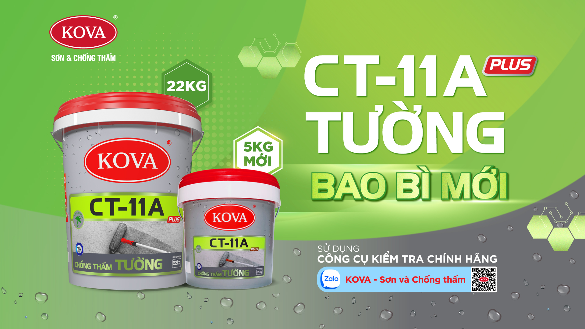 RA MẮT BAO BÌ MỚI: CHẤT CHỐNG THẤM KOVA CT-11A PLUS TƯỜNG