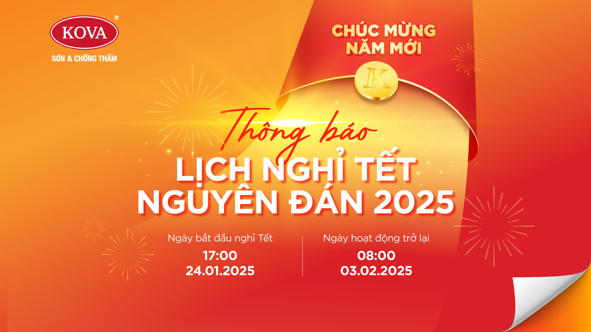 THÔNG BÁO LỊCH NGHỈ TẾT NGUYÊN ĐÁN 2025